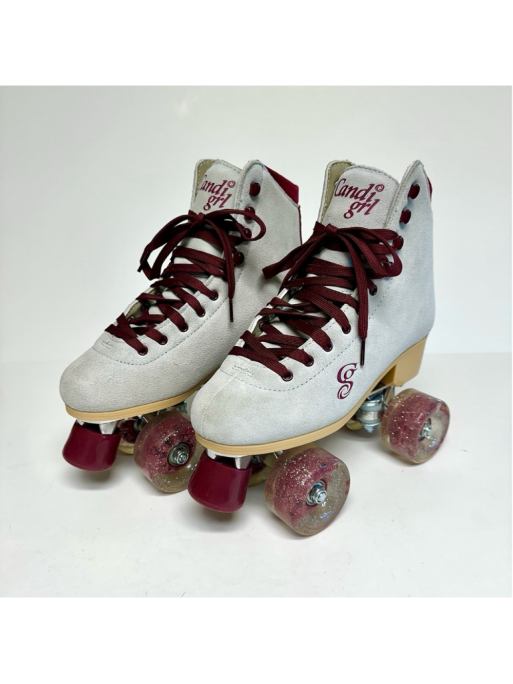 Candi Girl CARLIN Brushed Suede Blue & Burgundy Quad Roller Derby Skates Size 8